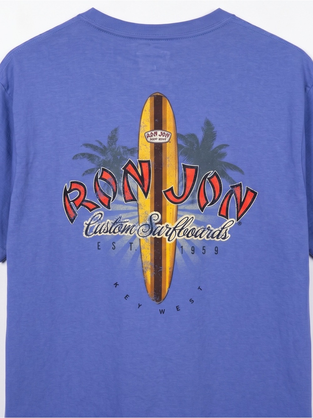 Ron Jon Surf Shop Custom Surfboards Key West Periwinkle Blue SS Tee T Shirt